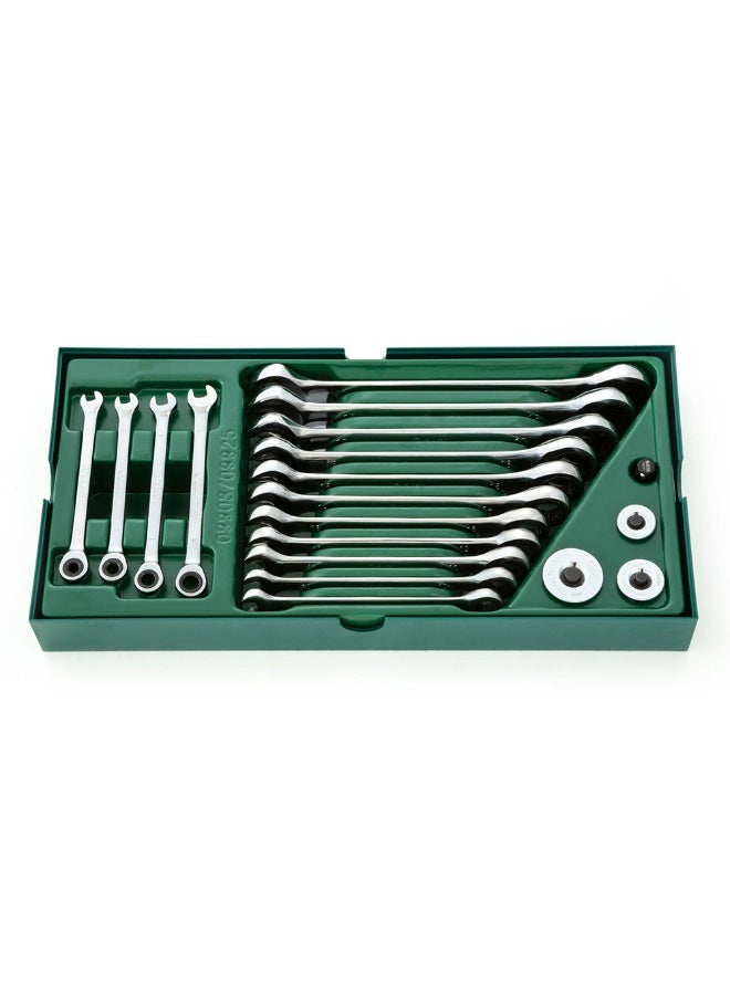 SATA GL09908 19-Piece Metric Combination Ratcheting Wrench Tray Set - Image 1
