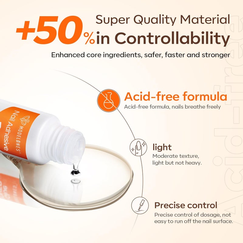 Modelones Nail Glue for Press Ons, Press On Nails and Acrylic Nails, 10 ML Super Strong Long Lasting Gel Nail Glue for Nail Tips, Upgrade Safety Non-Acid Non-Toxic, No need LED Lamp - Image 3