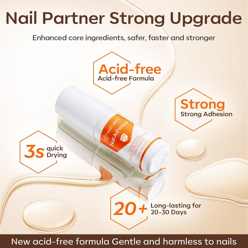 Modelones Nail Glue for Press Ons, Press On Nails and Acrylic Nails, 10 ML Super Strong Long Lasting Gel Nail Glue for Nail Tips, Upgrade Safety Non-Acid Non-Toxic, No need LED Lamp - Image 2