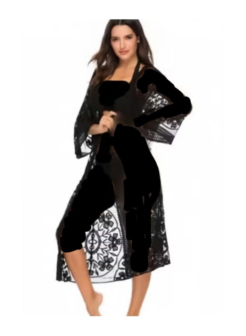 KUYING Lace Mesh Bikini Over Cardigan And Sun Protection Jacket