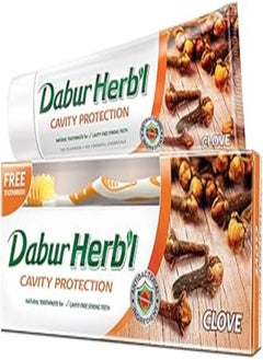 Dabur Dabur Herbal Cavity Protection Clove Toothpaste 140gm + Toothbrush | Enriched with Clove | Natural Toothpaste For Cavity Free Strong Teeth 