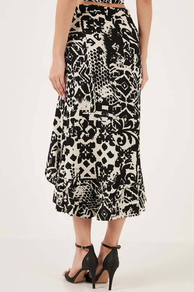 ليلا Patterned High Waist Flounced Midi Length Slit Regular Fit Skirt Women's Skirt 5865724