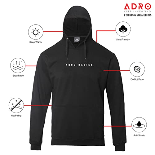 ADRO Men's Cotton Neck Hooded Sweatshirt (H22-1-AR2-BL_Black_XL) - Image 4