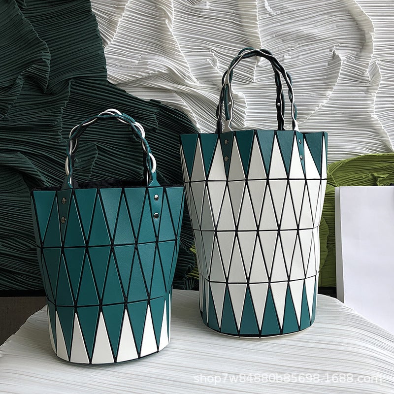 2025 Japanese Geometric Quilted Bucket Bag, Basket-Style Handbag, Color-Blocked Shoulder Underarm Bag, Macaron Color - Image 4