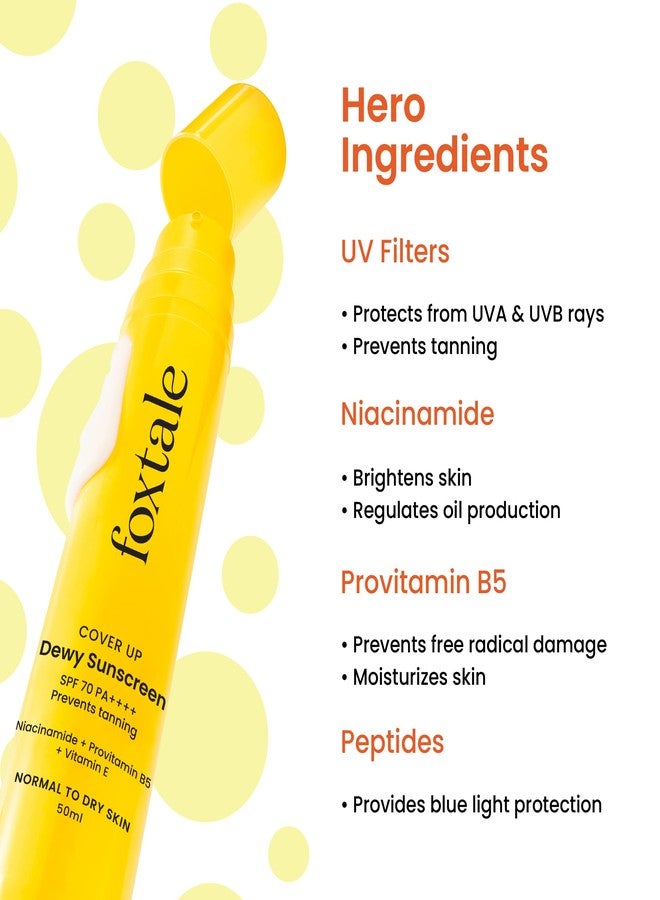 Foxtale SPF 70 Niacinamide Dewy Sunscreen with PA++++ For Dewy Sun Protection|Prevents Tan|Lightenweight, Non Greasy, No White Cast|Anti-Tan Formula|For Men & Women|For all skin type, 50 Ml - Image 3
