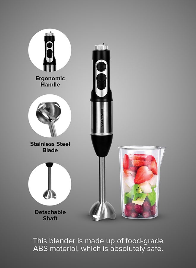 Olsenmark Powerful Copper Motor 2 Speed Modes 4 in 1 Hand Blender OMHB2462 Black/Silver/Clear - Image 3