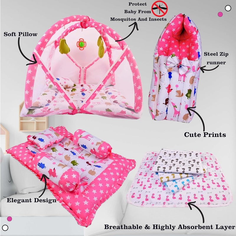 Kwitchy طقم سرير أطفال كويتشي مع مجموعة ألعاب ومفرش مع شبكة 4 قطع باللون الوردي 06 أشهر - Image 2