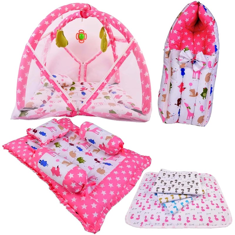 Kwitchy طقم سرير أطفال كويتشي مع مجموعة ألعاب ومفرش مع شبكة 4 قطع باللون الوردي 06 أشهر - Image 1