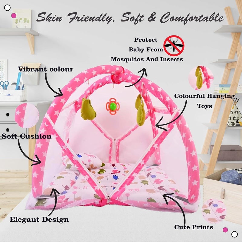 Kwitchy طقم سرير أطفال كويتشي مع مجموعة ألعاب ومفرش مع شبكة 4 قطع باللون الوردي 06 أشهر - Image 3