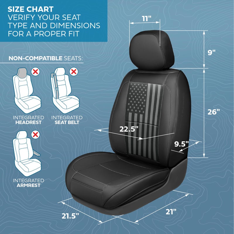 MotorBox American Black Flag Seat Covers for Trucks, Cars, & SUV - Napa Leather US Car Seat Covers American Flag Truck Accessories - Car Seat Cover American Flag Car Accessories Car Seat Protector - Image 2