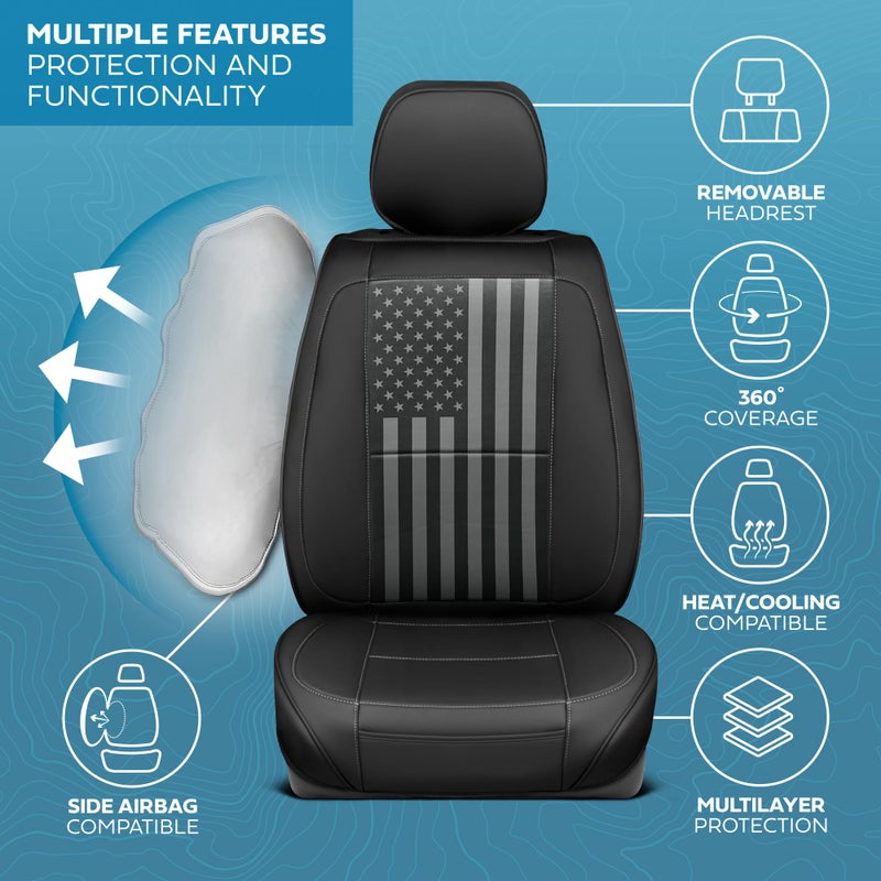 MotorBox American Black Flag Seat Covers for Trucks, Cars, & SUV - Napa Leather US Car Seat Covers American Flag Truck Accessories - Car Seat Cover American Flag Car Accessories Car Seat Protector - Image 4