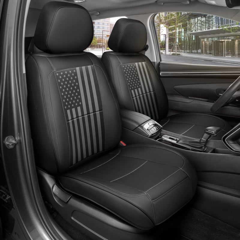 MotorBox American Black Flag Seat Covers for Trucks, Cars, & SUV - Napa Leather US Car Seat Covers American Flag Truck Accessories - Car Seat Cover American Flag Car Accessories Car Seat Protector - Image 3