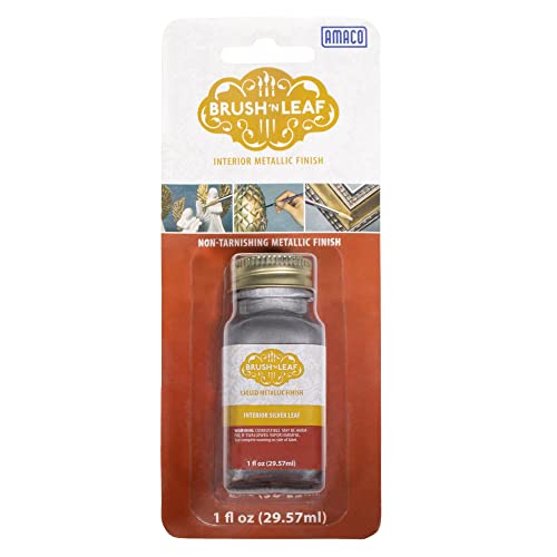 AMACO Brush N Leaf - Silver Leaf 1oz Bottle - Liquid Silver Leaf Paint for Metal Wood Ceramic and More - Interior Liquid Leaf Paint for Objects and Furniture - Image 1