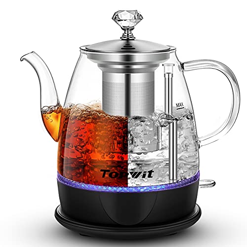 Topwit Electric Kettle Glass, For Hot Water, Tea and Coffee Dual Purpose Design, BPA-Free, 1L Pour Over Removable Stainless Steel Infuser, Auto-shut Off & Boil-dry Protect - Image 1