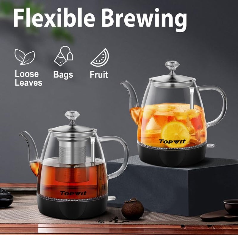Topwit Electric Kettle Glass, For Hot Water, Tea and Coffee Dual Purpose Design, BPA-Free, 1L Pour Over Removable Stainless Steel Infuser, Auto-shut Off & Boil-dry Protect - Image 3