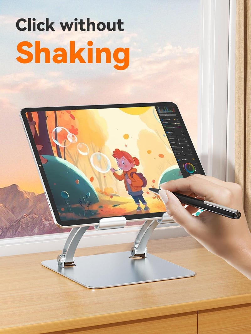 tounee Tablet Holder Stand, Dual Rod Adjustable Aluminum Desktop Stand, Compatible with 4.7-16.9" iPads, Surface Tablets, Portable Monitors, Kindle & More (Silver) - Image 3