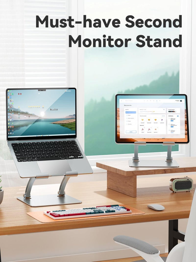 tounee Tablet Holder Stand, Dual Rod Adjustable Aluminum Desktop Stand, Compatible with 4.7-16.9" iPads, Surface Tablets, Portable Monitors, Kindle & More (Silver) - Image 4