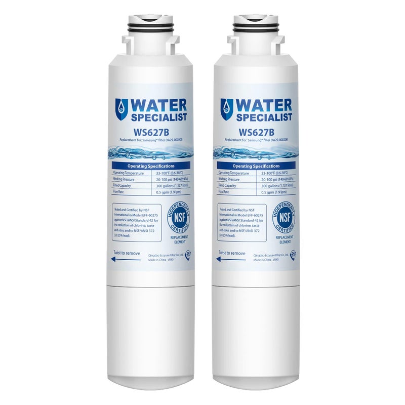 Waterspecialist فلتر مياه بديل Waterspecialist DA29-00020B لفلتر مياه سامسونج DA29-00020B، HAF-CIN/EXP، DA29-00020B-1، HDX FMS-2، RS25J500DSR، RF28HMEDBSR، RF263BEAESR، RF4287HARS، DA97-08006A-1، 2 فلتر - Image 1
