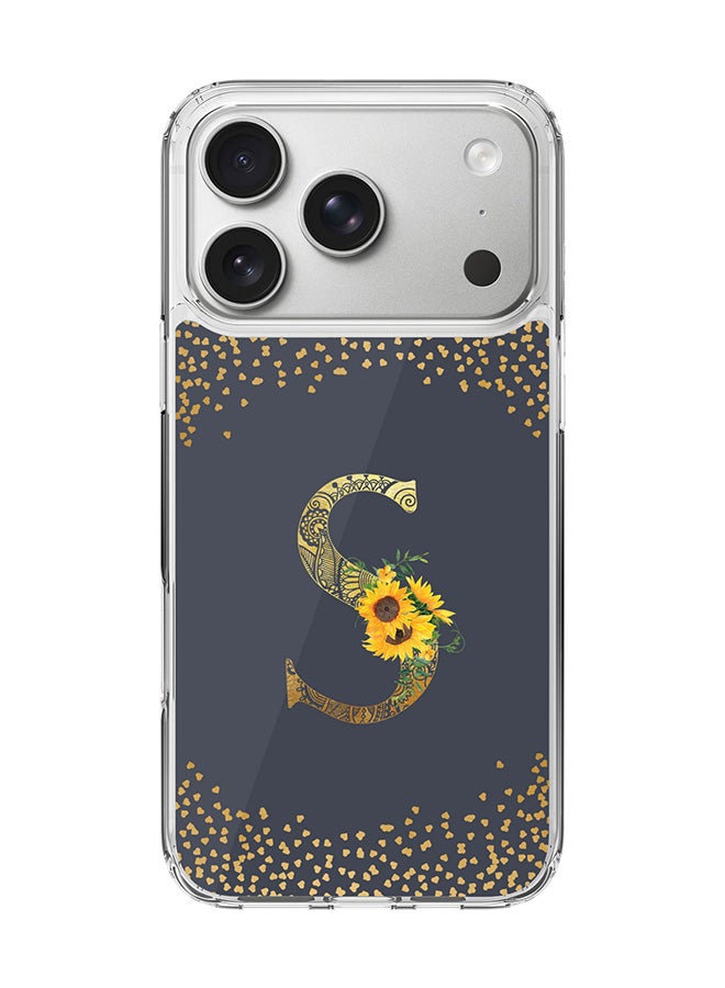 Stylizedd Classic Clear MagSafe Case for iPhone 17 Pro , Hybrid Soft Case Flexible Edges Anti Drop TPU PC Gel Thin Transparent Cover [ Designed for iPhone 17 Pro ] - Custom Monogram Initial Letter Floral Pattern Alphabet - S  (Grey )