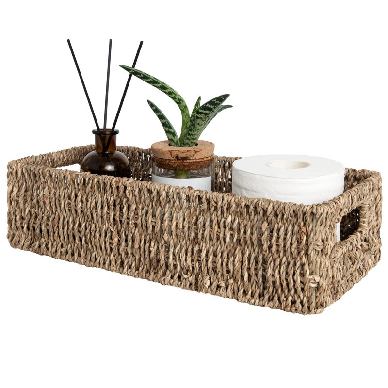 StorageWorks Seagrass Baskets with Built-in Handles, Bathroom Decor Box for Toilet Tank Top, 14 Â¼"L x 6 Â½"W x 3 Â¾"H - Image 1