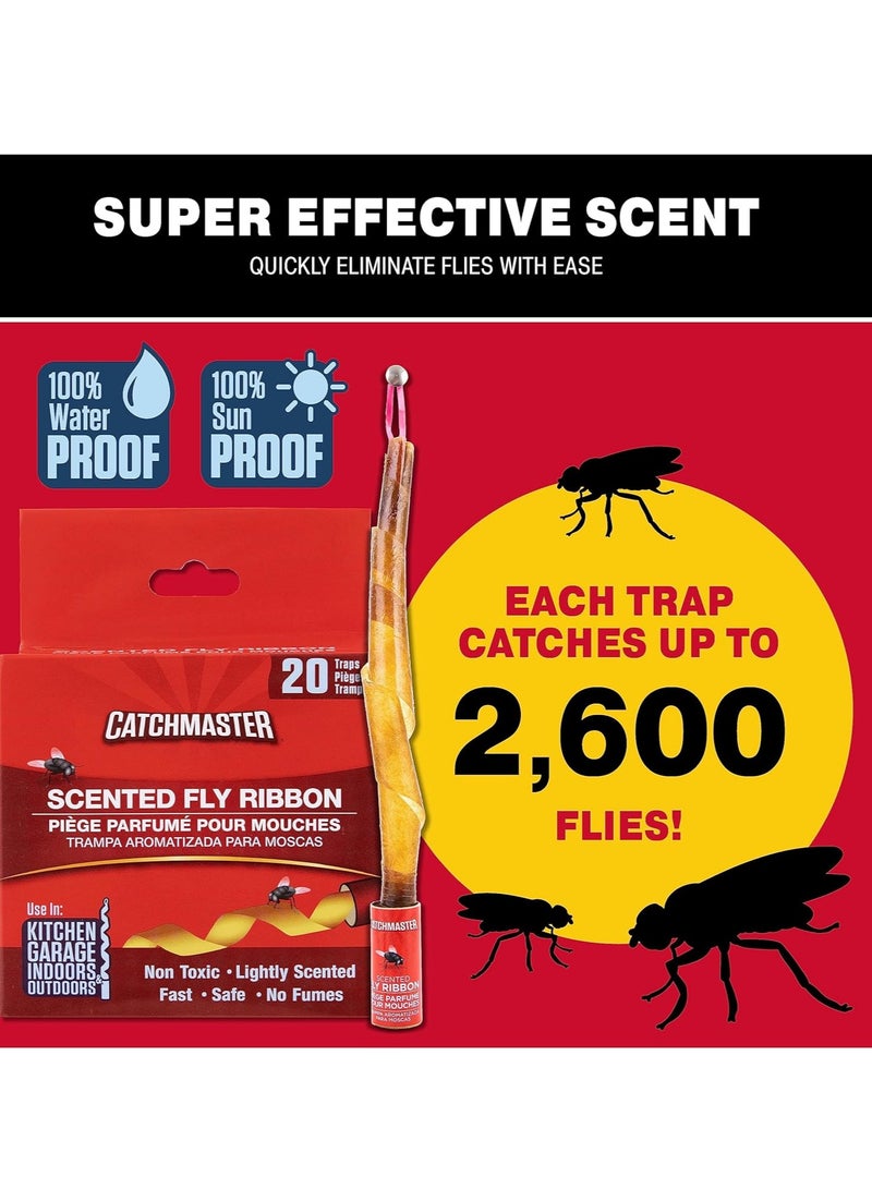 Catchmaster Catchmaster Fly Ribbon 20-Pack, Bug & Fruit Fly Traps Outdoor and Indoor, Premium Adhesive Sticky Fly Strips & Gnat Hanging Strips, Bulk Scented Flying Insect Paper Rolls, Non Toxic Home Pest Control  - Image 4