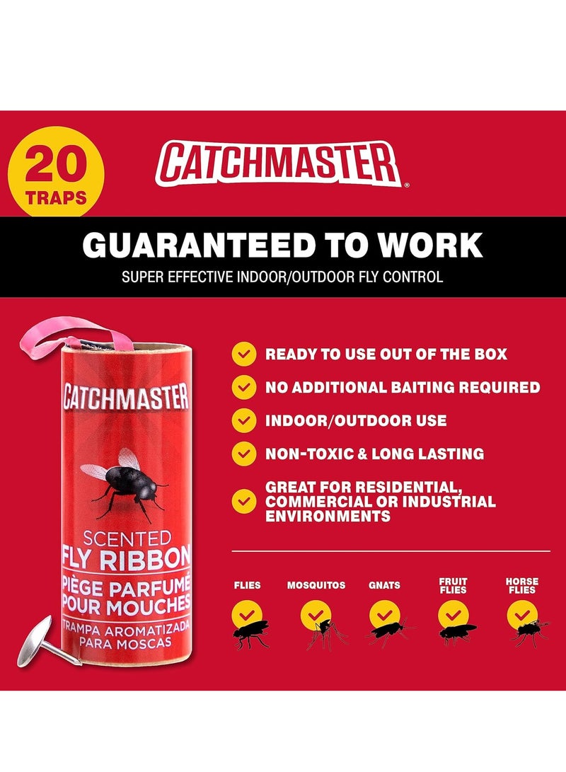 Catchmaster Catchmaster Fly Ribbon 20-Pack, Bug & Fruit Fly Traps Outdoor and Indoor, Premium Adhesive Sticky Fly Strips & Gnat Hanging Strips, Bulk Scented Flying Insect Paper Rolls, Non Toxic Home Pest Control  - Image 2
