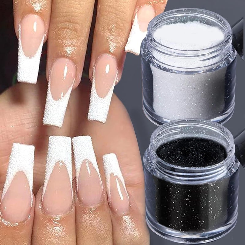 Vonrui Superfine French Nail Glitter Powder Black White Glitter Snow Design Nail Sugar Powder Shiny Effect Nail Glitter for Nail Art Flakes Pigment Dust Manicure Accessories DIY Crafts Glitter
