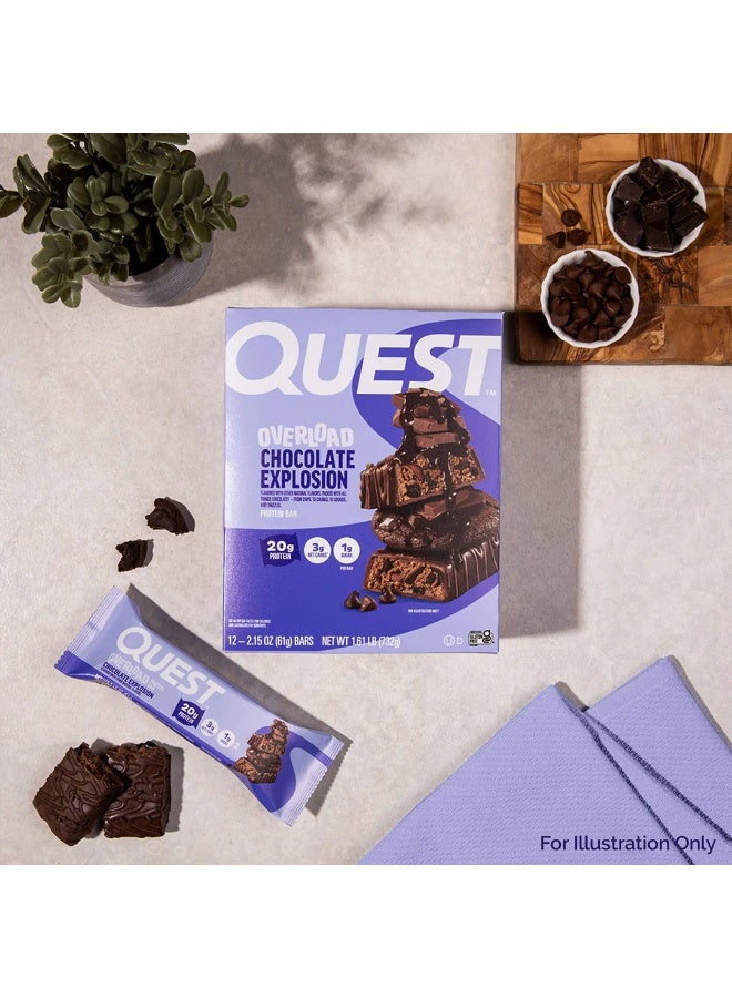 Quest Nutrition Quest Overload Protein Bar – Chocolate Explosion Flavor, High Protein, Low Sugar, Gluten-Free, 61g (Box of 12 Bars) - Image 4