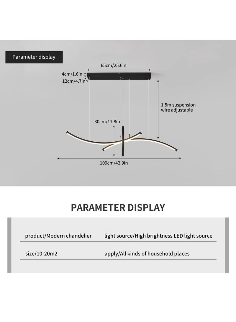 Ganeed Modern LED Chandeliers Dimmable Pendant Lights with Remote Adjustable Height 38W Aluminium Contemporary Pendant Light Fixtures for Dining Room Kitchen Office,3-Lights,42.9 Inches,Matte Black  - Image 3