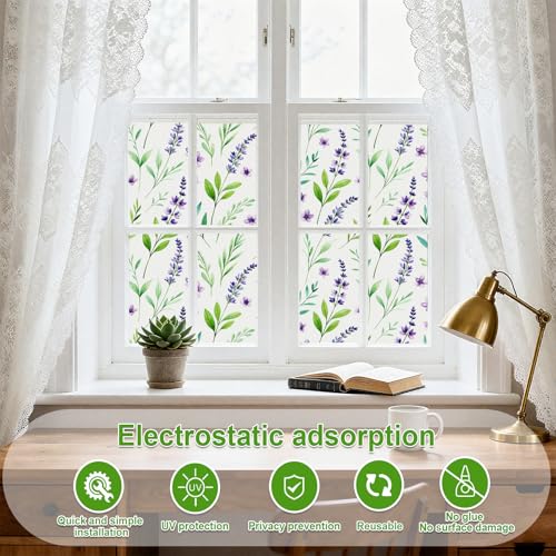 SOMWISE Frosted Glass Window Privacy Film with Tools, Heat Blocking, Anti-UV, Anti-Glare, Static Cling, Decor for Home Bathroom Door, Renter Friendly, Removable, Reusable, Purple 17.5Inchx78.5Inch - Image 2