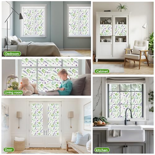 SOMWISE Frosted Glass Window Privacy Film with Tools, Heat Blocking, Anti-UV, Anti-Glare, Static Cling, Decor for Home Bathroom Door, Renter Friendly, Removable, Reusable, Purple 17.5Inchx78.5Inch - Image 5