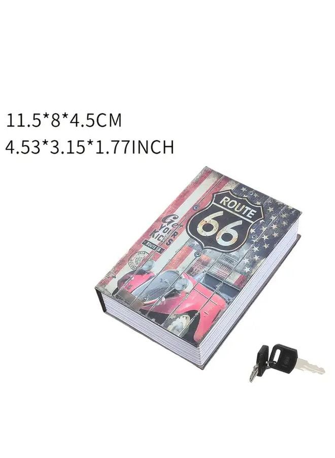 Route 66 Key Lock Book Safe Classic Cars Design Metal Storage Box - Image 1