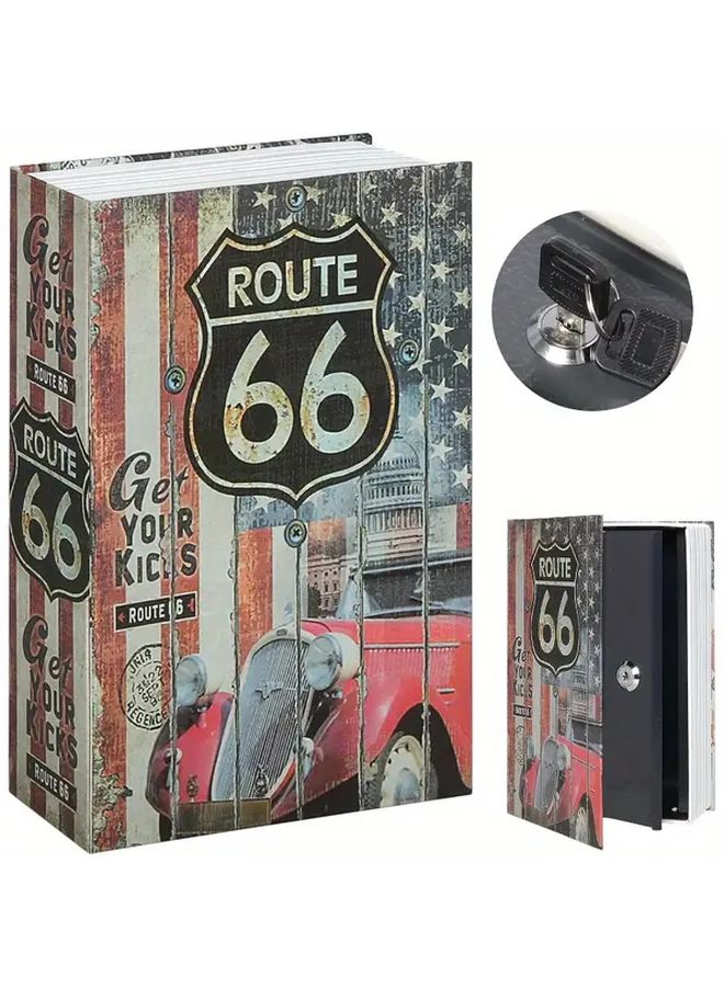 Route 66 Key Lock Book Safe Classic Cars Design Metal Storage Box - Image 2