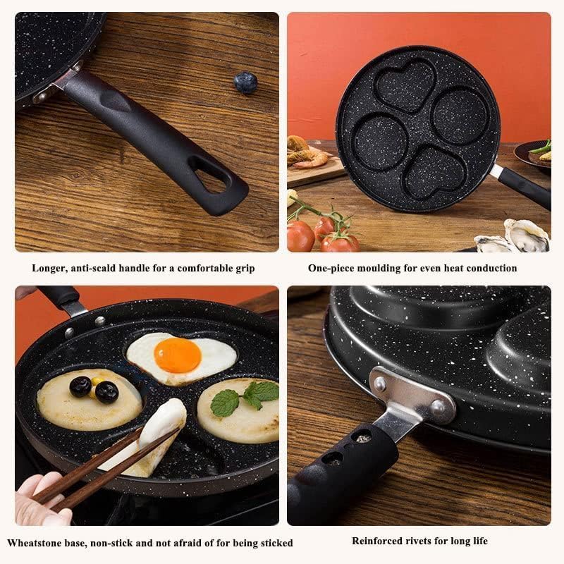 AOHRYME 4-Cup Nonstick Egg Frying Pan, Fried Egg Pan, Omelette Pan, Mini Pancake Pan for Stove Top Gas & Electric, Small Egg Skillet, Breakfast Sandwich Maker - Image 4