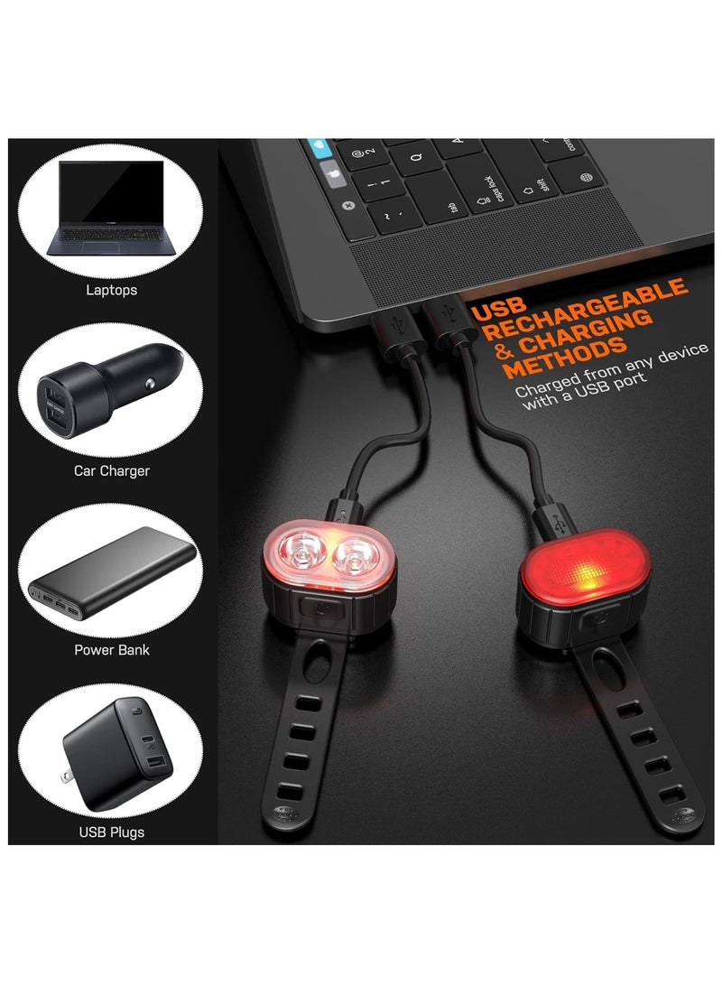 CAMPANAS USB Rechargeable Bike Lights Set – Ultra-Bright Front & Rear  LED, Waterproof IPX5, 10 Modes, Night Riding, Camping, Mountain & Kids Bike, Safety Bicycle Lamp Kit - Image 5