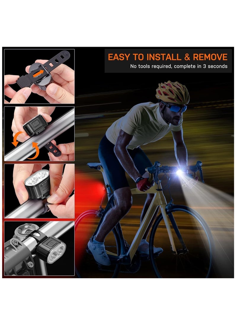 CAMPANAS Bike Lights, Rechargeable Bike Lights Set，Ultra Bright Bicycle Lights Set 4+6 Modes, Waterproof Bike Lights for Night Riding Safety, Bike Headlight and Tail Light Reflectors  - Image 4
