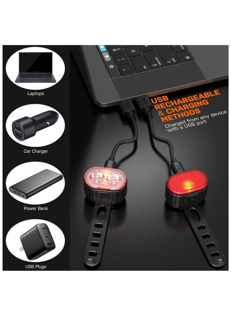 CAMPANAS Bike Lights, Rechargeable Bike Lights Set，Ultra Bright Bicycle Lights Set 4+6 Modes, Waterproof Bike Lights for Night Riding Safety, Bike Headlight and Tail Light Reflectors  - Image 5