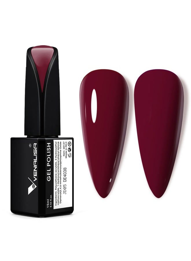 V VENALISA VENALISA 15ml Dark Red Gel Nail Polish, Burgundy Claret-Red Color Soak Off UV LED Nail Gel Polish Nail Art Starter Manicure Salon DIY at Home, 0.53 OZ - Image 1
