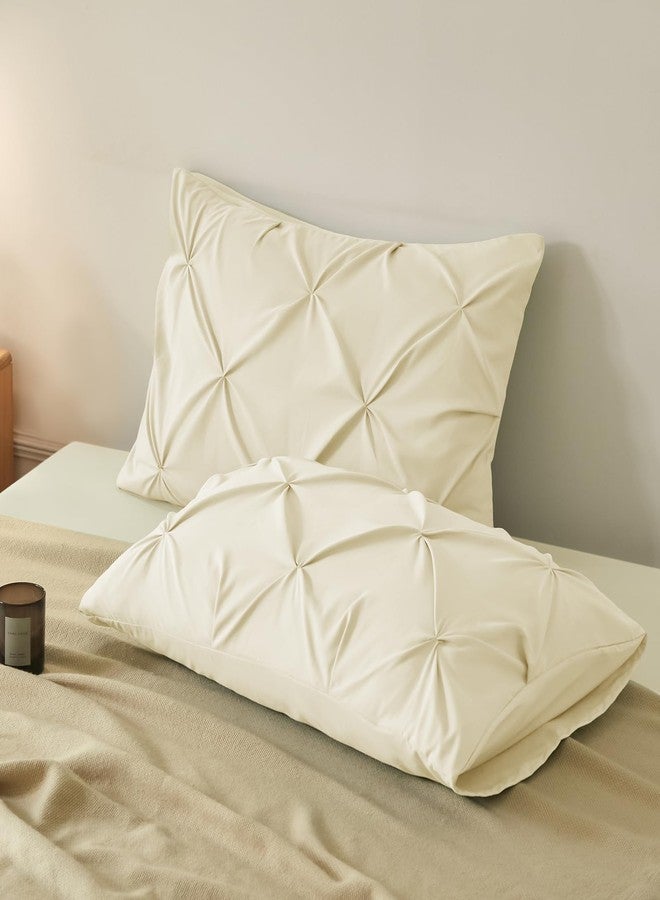 VACVELT أغطية وسائد VACVELT Pintuck، مقاس قياسي، طقم من قطعتين، أغطية وسائد بيج، أغطية وسائد مزخرفة بإغلاق ظرفي، أغطية وسائد من الألياف الدقيقة مطوية، مقاومة للتجاعيد والبقع - Image 4