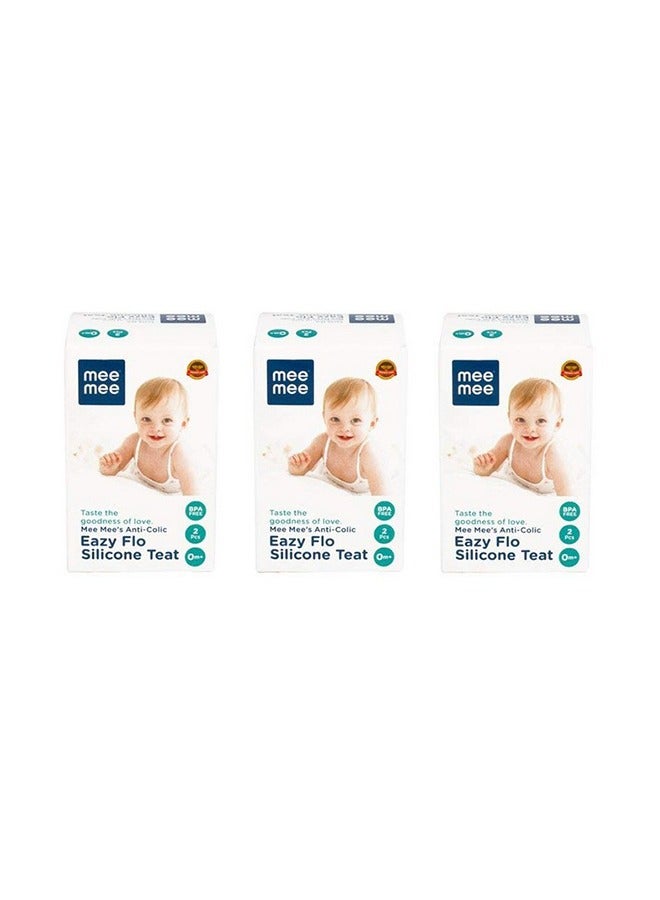 mee mee Pack Of 3 Anti Colic Easy Flo Silicone Teat White Small 0 Months+, 6 Pieces  - Image 1