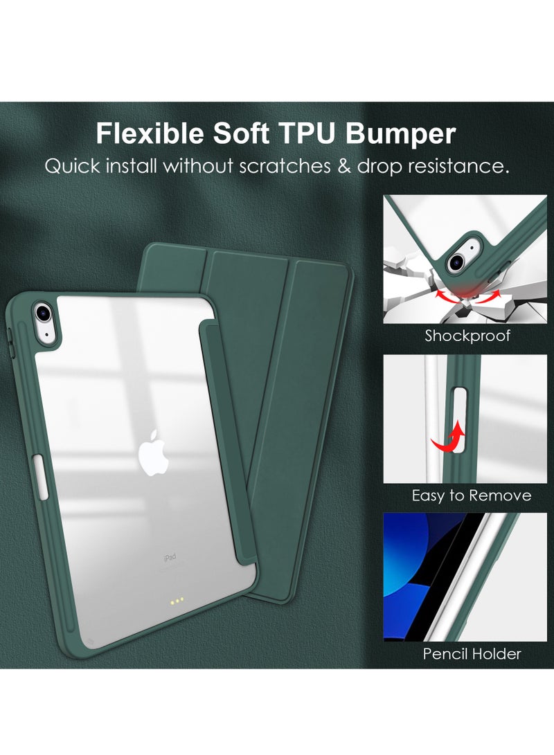 جراب حماية لجهاز iPad الجيل العاشر لعام 2022، بحجم 10.9 إنش، يتميز بظهر شفاف وإطار TPU مضاد للصدمات مع حامل للقلم الرصاص المدمج، ويدعم وظيفة التشغيل والإيقاف التلقائي لجهاز iPad الجيل العاشر. - Image 3