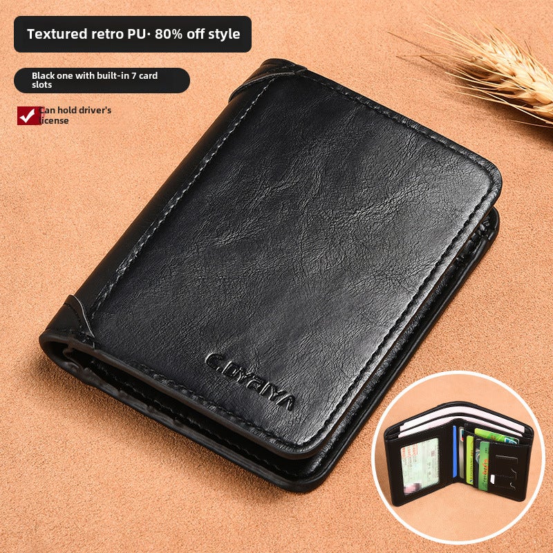 Slim Mens Wallet Leather Bifold Multi-Card Holder Black-two fold 