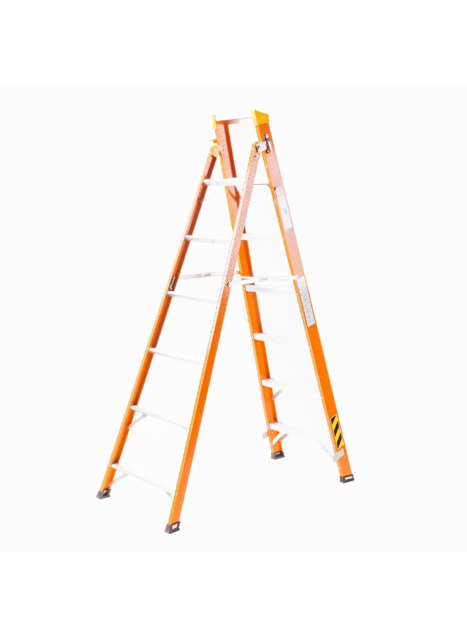 Mazaya Aluminum Foldable Ladder 7 Steps, Project Ladder Folding Heavy-Duty & Portable Step Stool with Non-Slip Feet - Adults Folding Sturdy Aluminum Ladder for Home, Kitchen, Garden, Office Use, Orange - Image 1