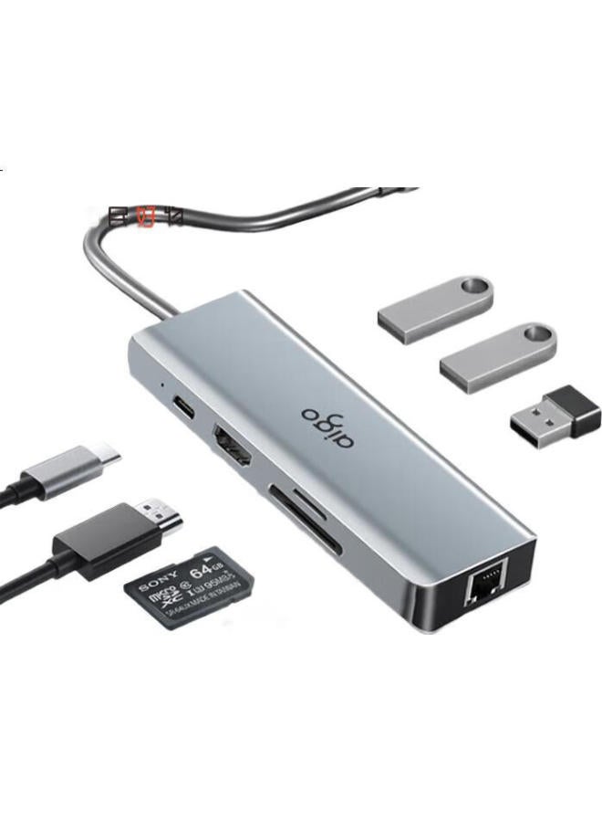 Aigo Type-C Expansion Dock, Usb3.0 Hub, Gigabit Ethernet Port, Hdmi Adapter, Sd/Tf Card Reader, Usb Expansion Dock, Pd100W Fast Charging, K08 (Metal) - Image 2