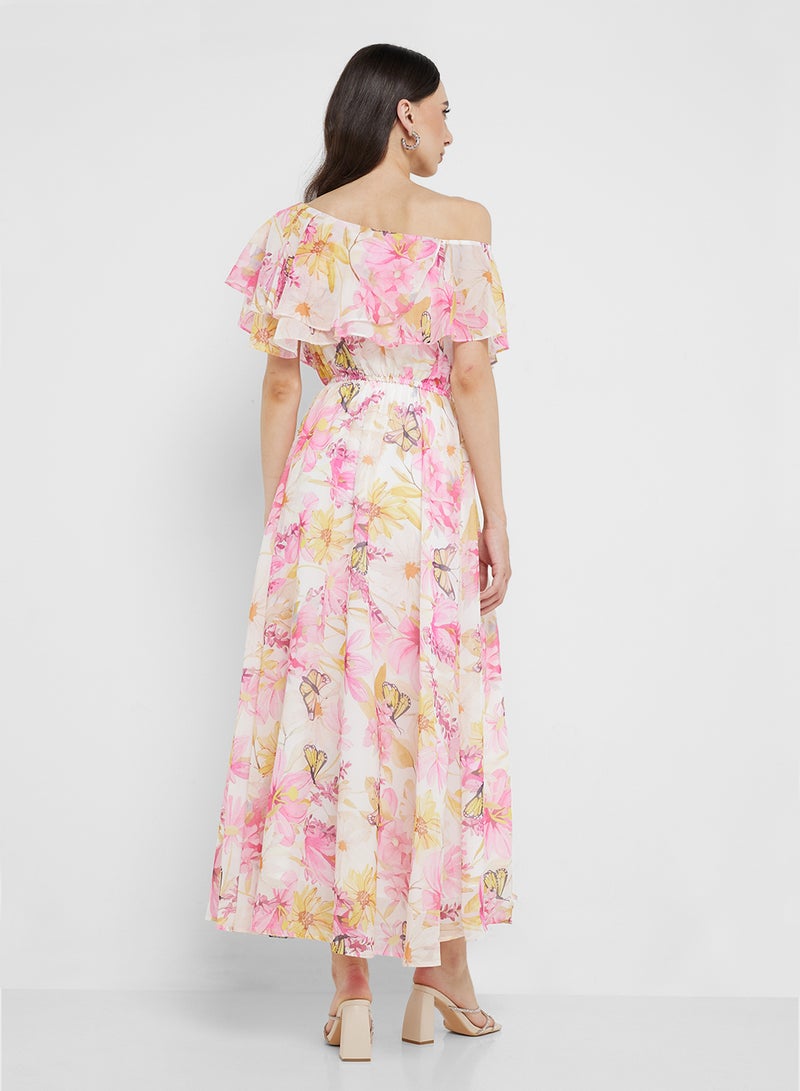 ايلا فستان ماكسي مزين بالزهور والكشكشة - Image 2