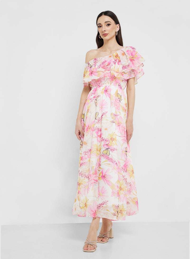 ايلا فستان ماكسي مزين بالزهور والكشكشة - Image 4