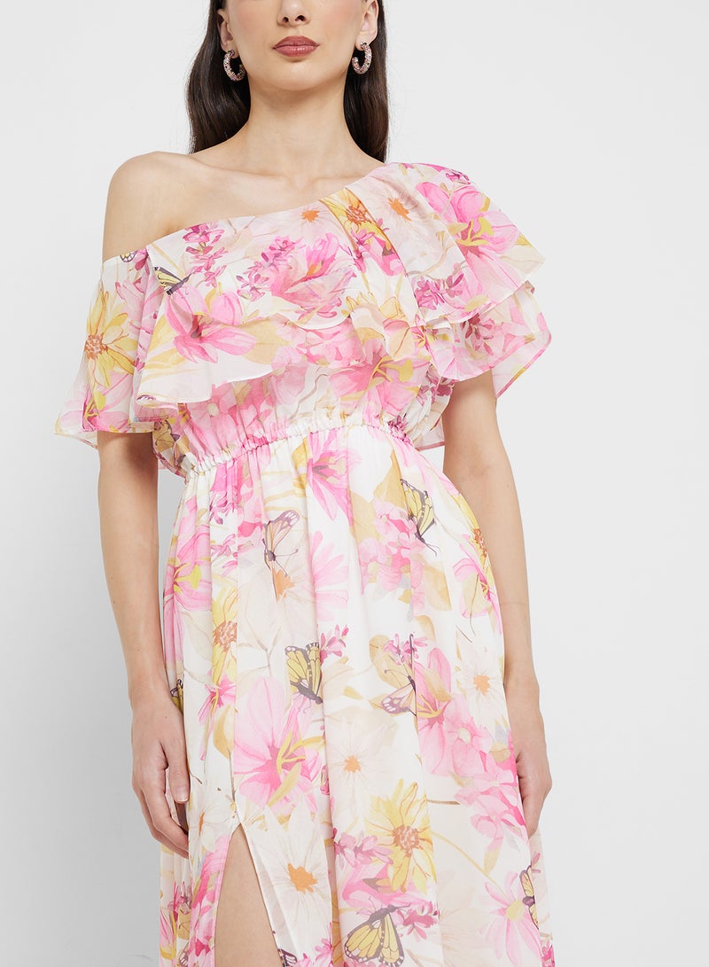 ايلا فستان ماكسي مزين بالزهور والكشكشة - Image 3