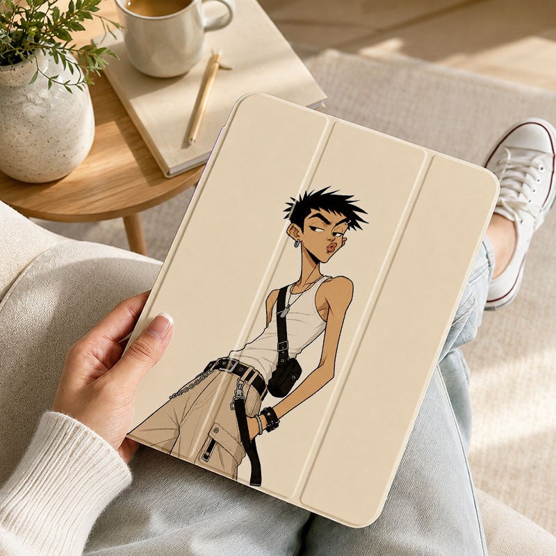 Tablet Case for iPad, Funny Pouting Streetwear Guy, iPad Clear Cover for Mini Air Pro 4 5 6 7 8 9 10 11 12, Suitable for 7.9 8.3 9.7 10.2 10.5 10.9 11 12.9 13 inch Acrylic Clear Shockproof Protective with Stand - Image 1