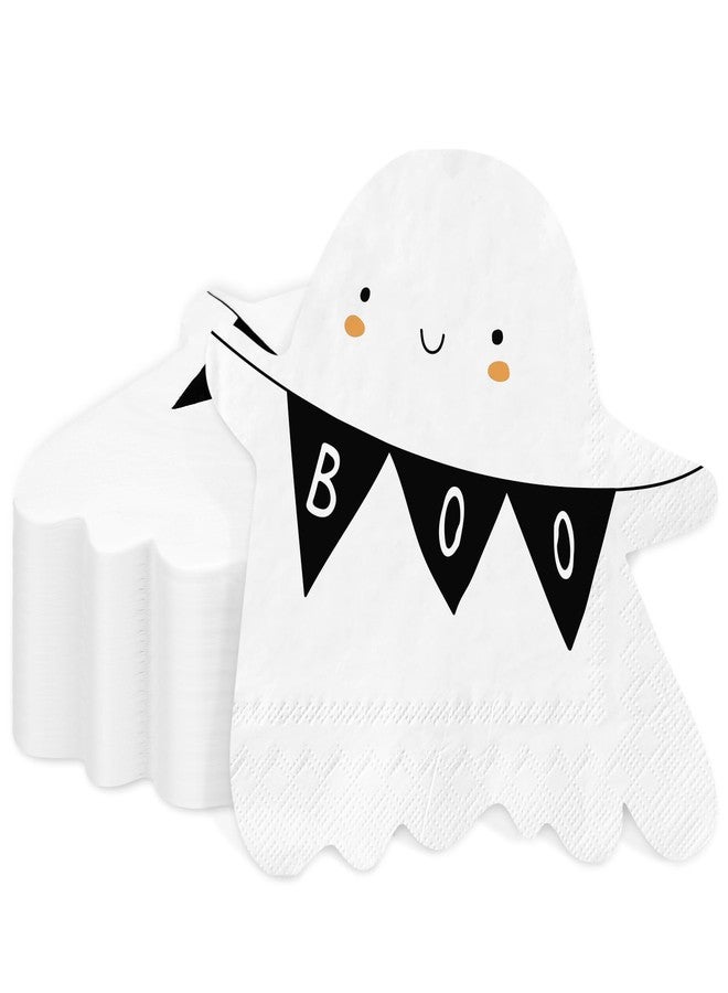 JarThenaAMCS 100Pcs Halloween Ghost Paper Napkin Cute Ghost Shaped Boo Disposable Napkins Luncheon Dinner Hand Napkins for Baby Shower Home Party Supplies Table Decor - Image 1