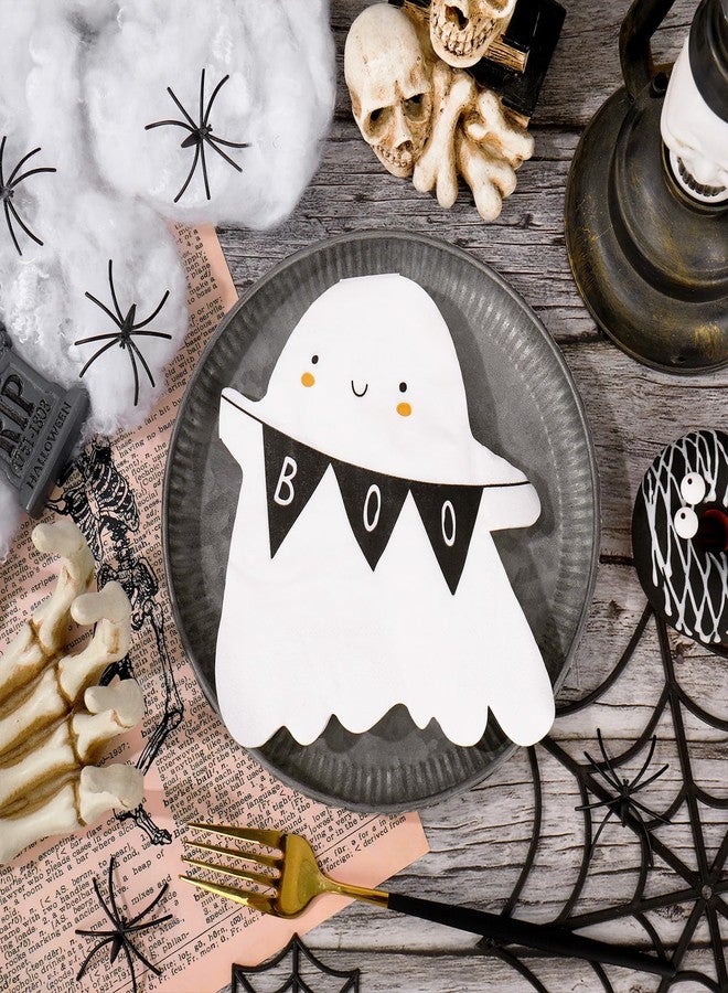 JarThenaAMCS 100Pcs Halloween Ghost Paper Napkin Cute Ghost Shaped Boo Disposable Napkins Luncheon Dinner Hand Napkins for Baby Shower Home Party Supplies Table Decor - Image 5